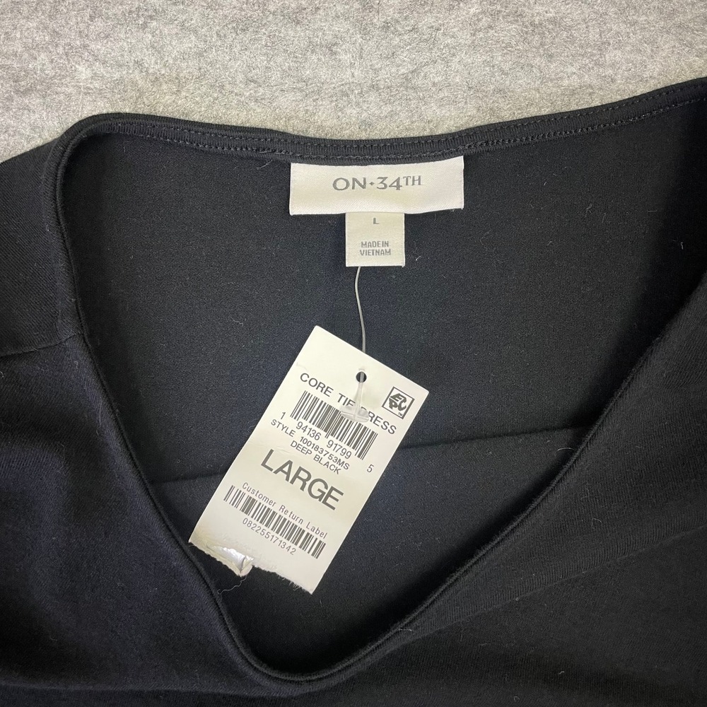 NEW On 34th Core Tie Dress L Deep Black Short Sleeve Midi Side Slit Jersey - Picture 5 of 12